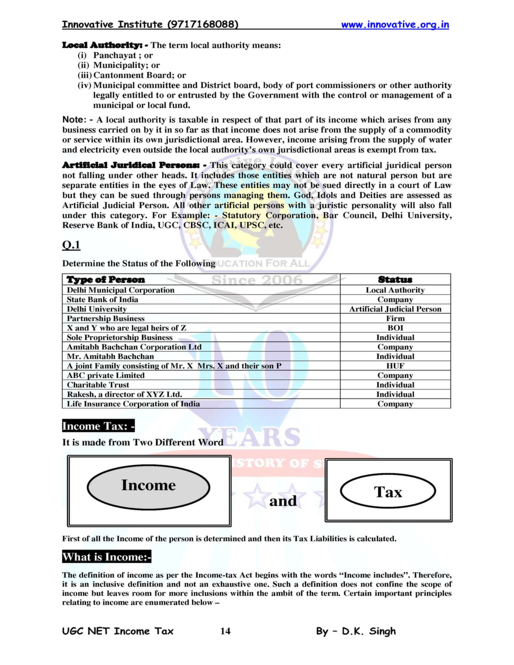 Income-Tax Law And Tax Planning (UGC-NET Commerce Study Material ...